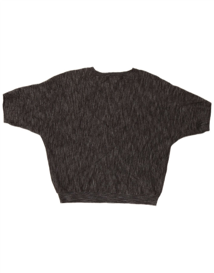 Suéter feminino Dkny de manga curta com gola redonda Reino Unido 14 viscose cinza médio