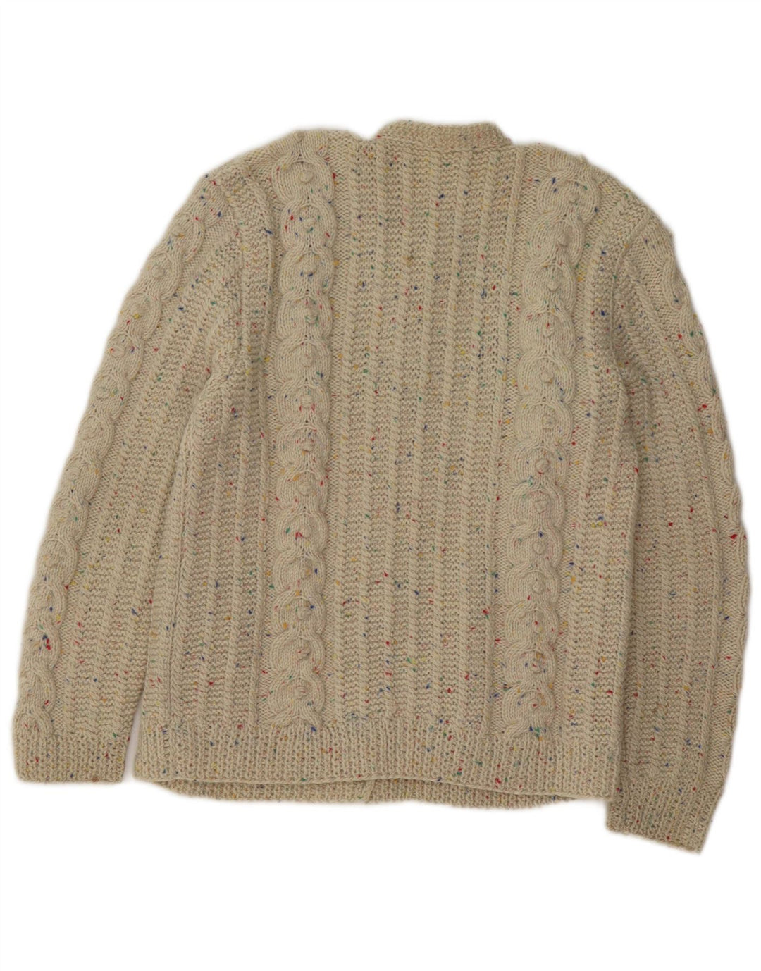 Suéter cardigã feminino vintage Reino Unido 14 médio bege manchado