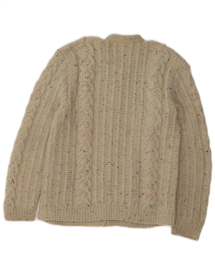 Suéter cardigã feminino vintage Reino Unido 14 médio bege manchado