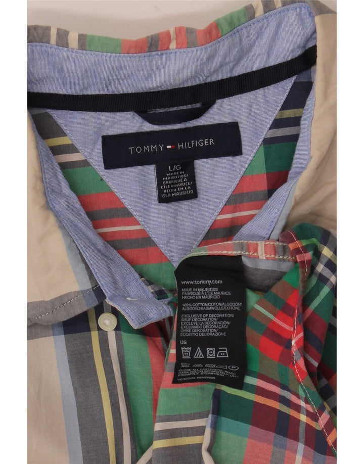 Camisa masculina Tommy Hilfiger grande xadrez multicolorida de algodão