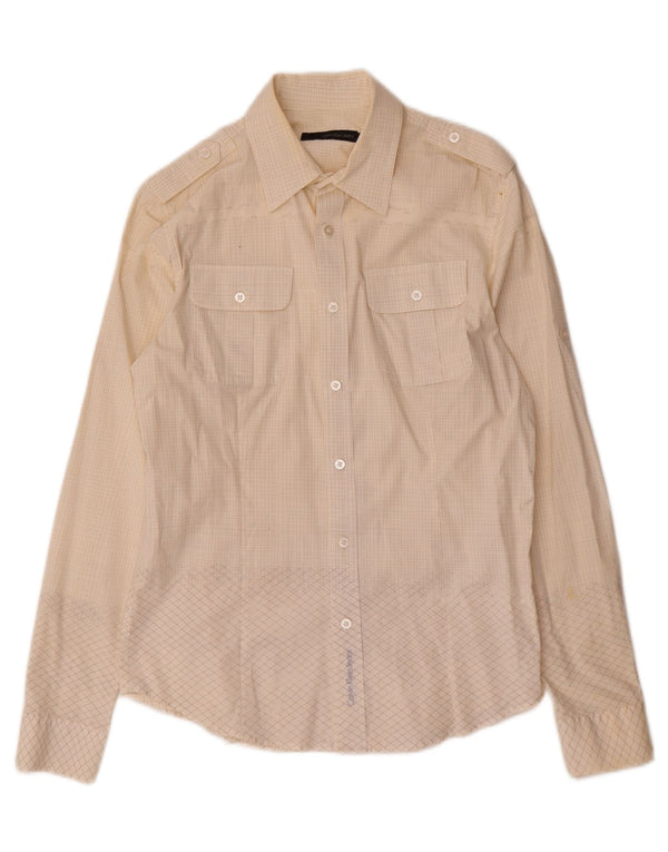 Camisa masculina Calvin Klein Jeans média off white xadrez algodão