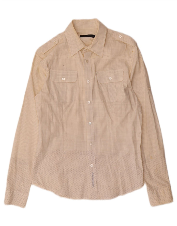 Camisa masculina Calvin Klein Jeans média off white xadrez algodão