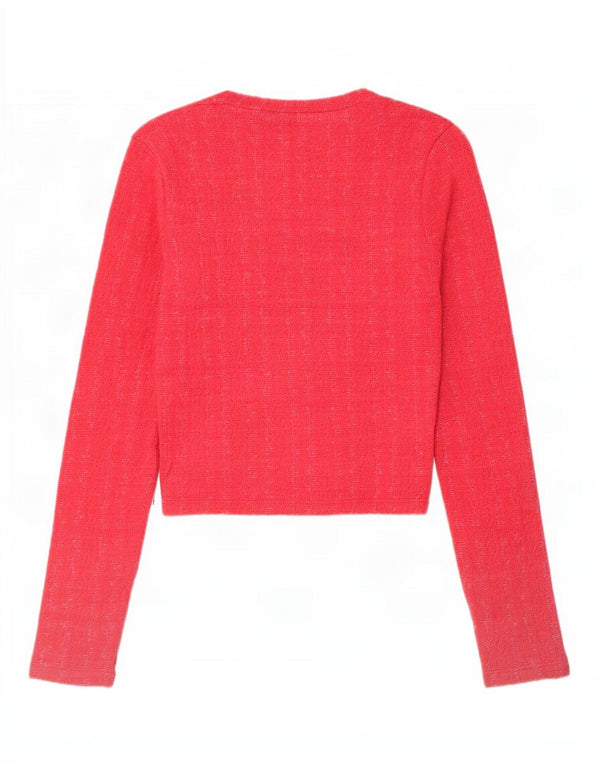 Zara Crop Top Feminino Manga Longa UK 10 Pequeno Poliéster Rosa