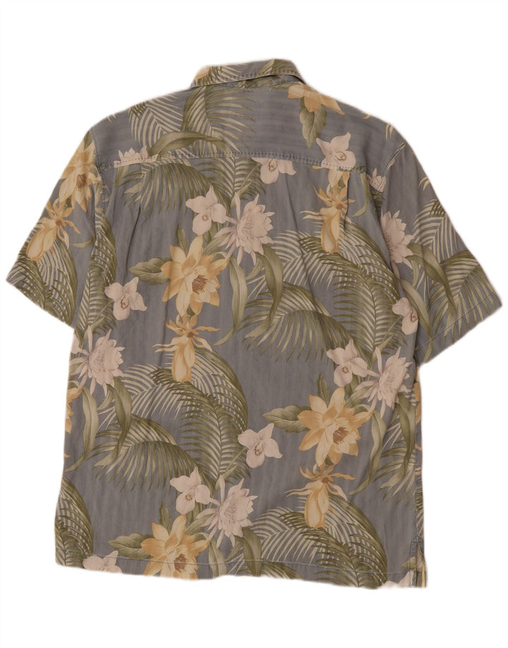 Camisa masculina de manga curta Tommy Bahama algodão floral cinza médio