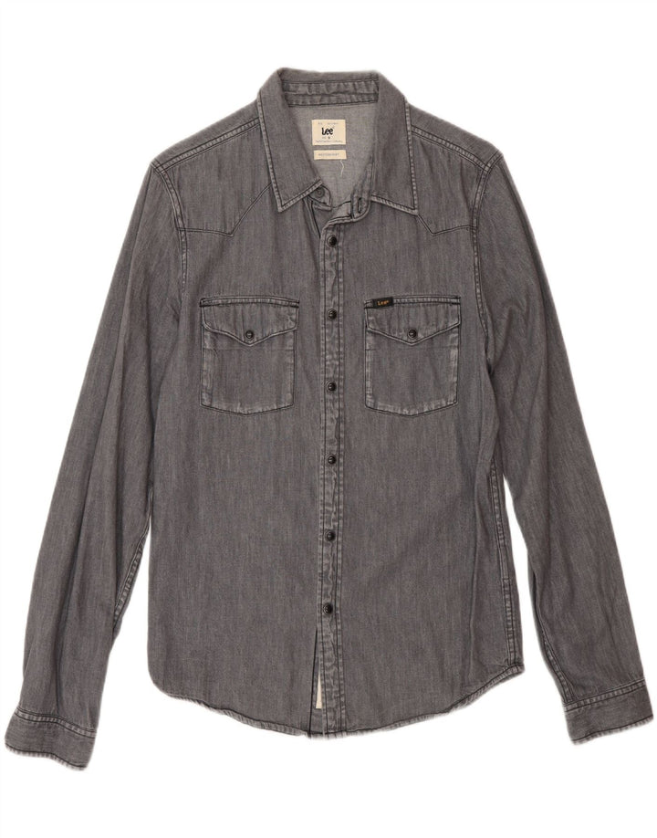 Camisa jeans masculina Lee Western pequena de algodão cinza