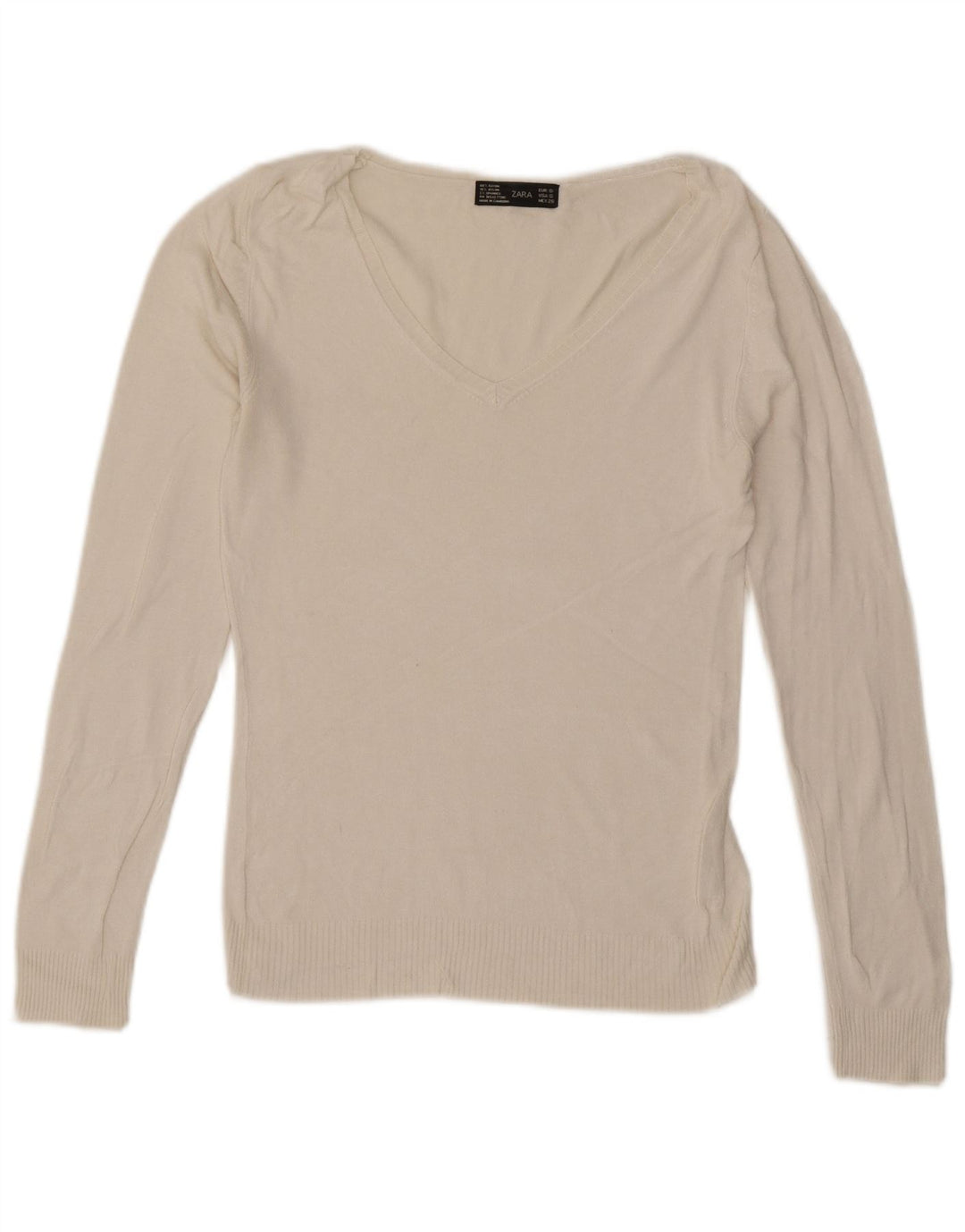 Top feminino Zara de manga comprida UK 10 pequeno rayon branco