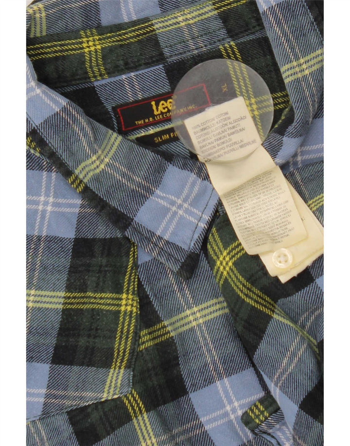 Camisa masculina de flanela Slim Fit Lee XL azul xadrez de algodão