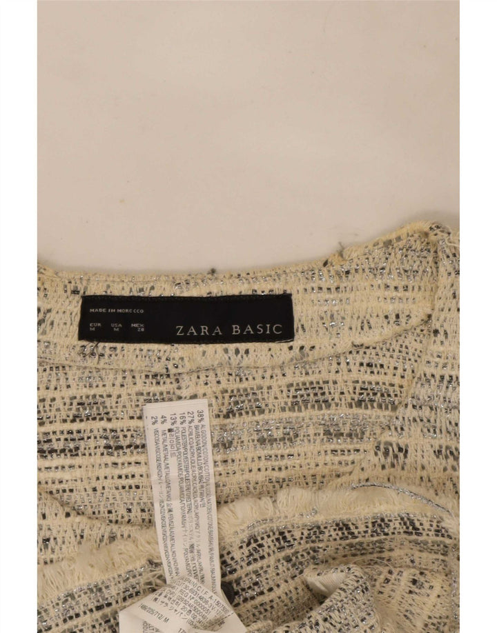 Zara Womens Open Bolero Jacket UK 12 Médio Off White Algodão Geométrico
