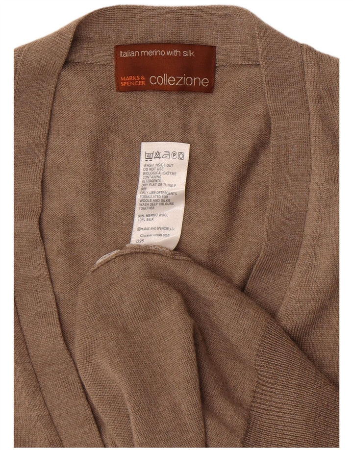 Suéter cardigã masculino sem mangas Marks & Spencer grande lã marrom