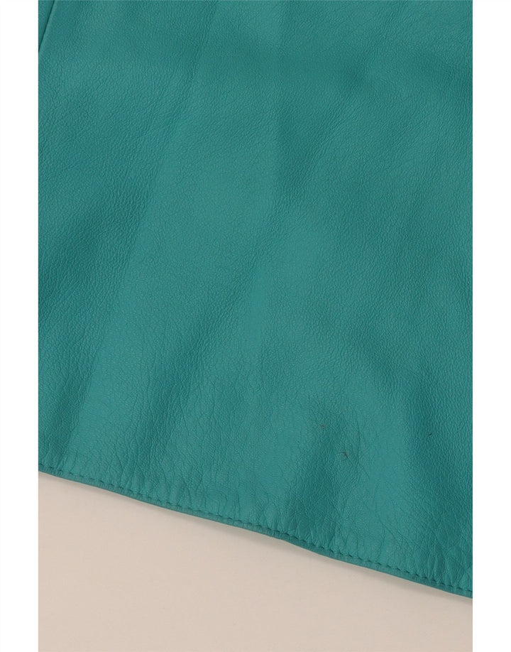 Saia de couro feminina vintage IT 44 médio W28 couro turquesa