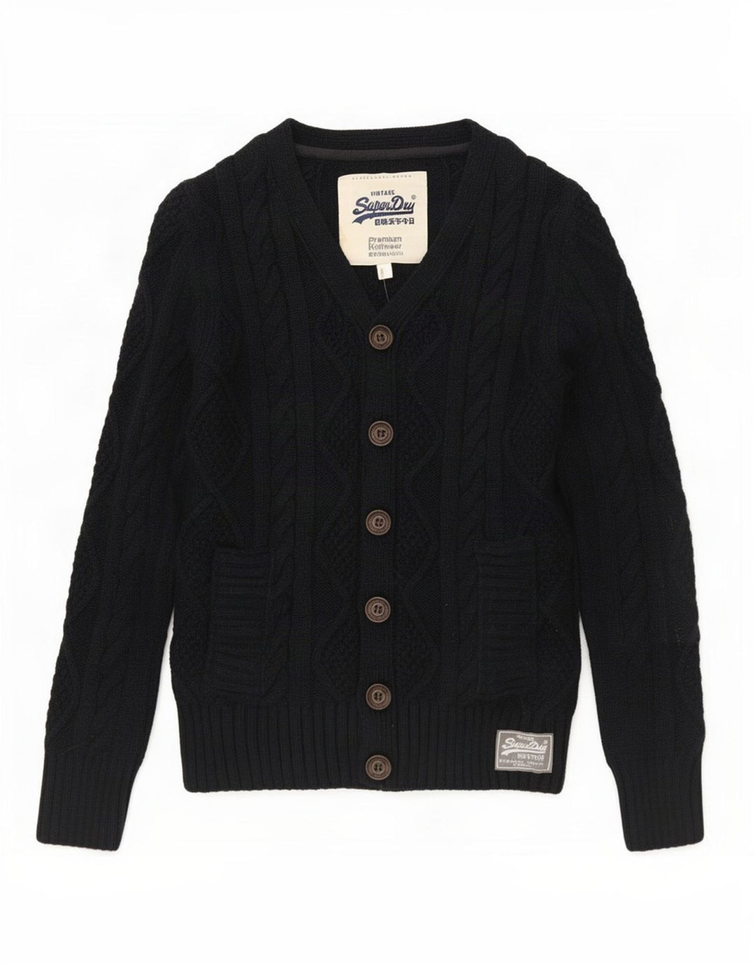 Suéter cardigã masculino Superdry médio poliéster manchado azul marinho