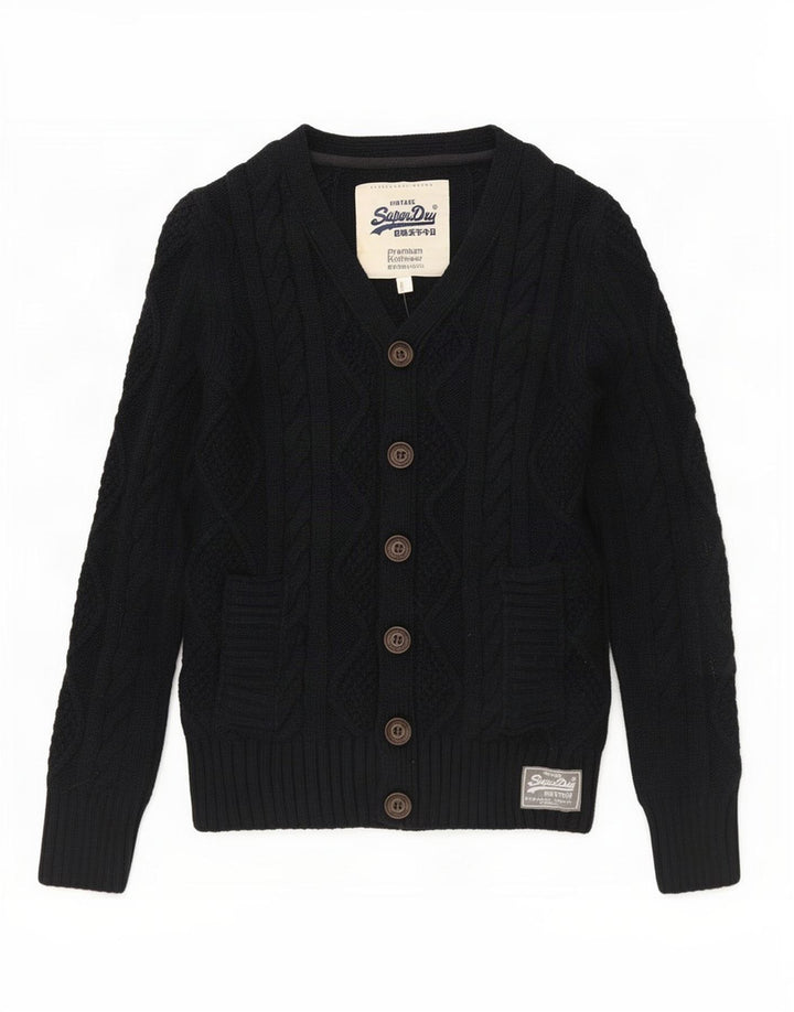 Suéter cardigã masculino Superdry médio poliéster manchado azul marinho