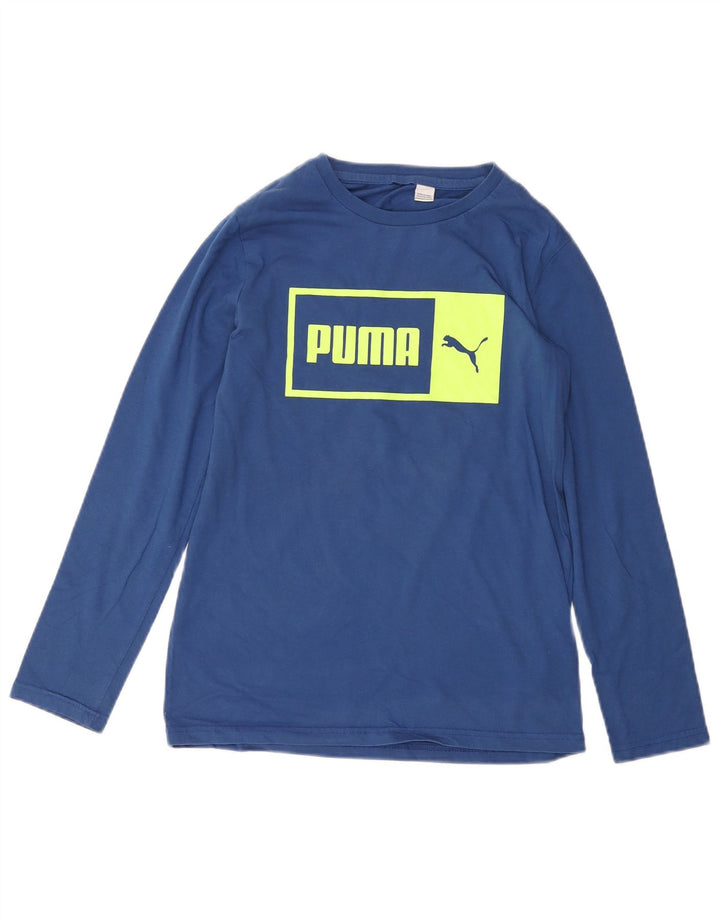 PUMA Mens Graphic Top Manga Longa Pequeno Azul Algodão