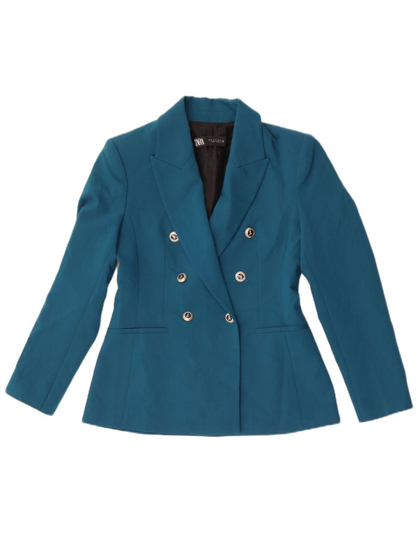 Jaqueta blazer feminina Zara com peito duplo Reino Unido 12 poliéster azul médio