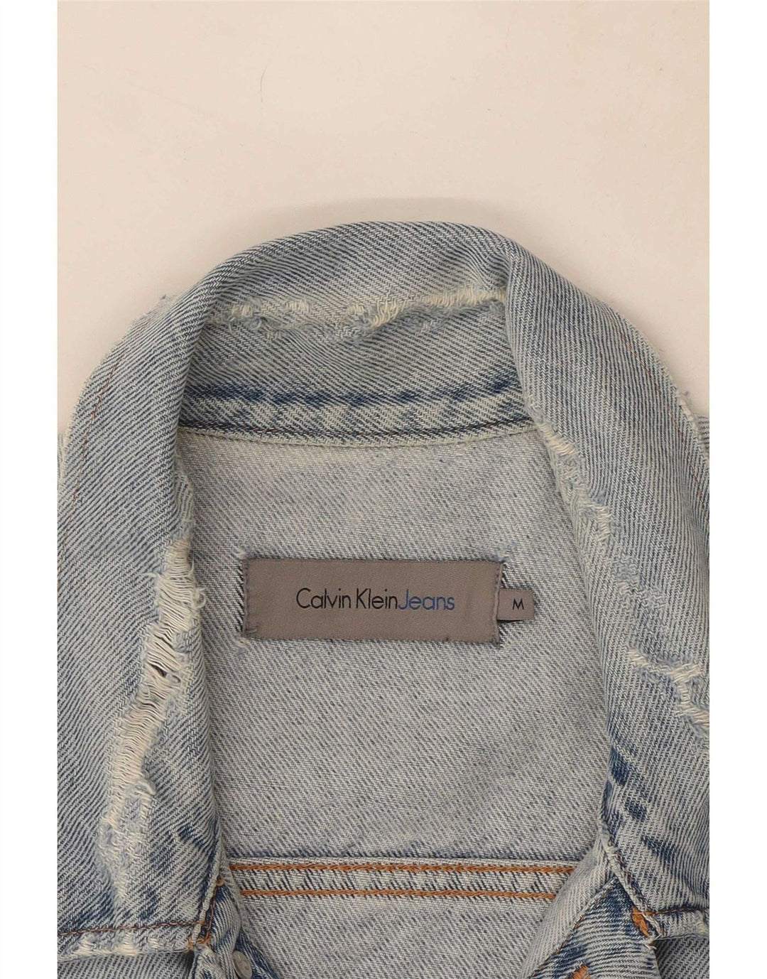Jaqueta jeans masculina Calvin Klein Jeans desgastada Reino Unido 38 algodão azul médio
