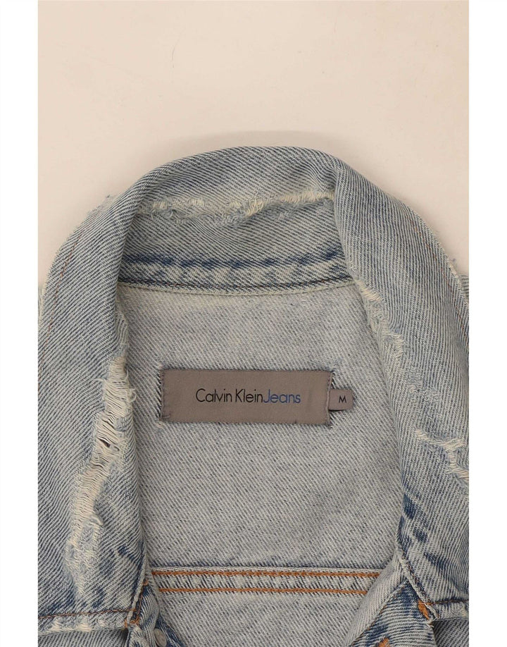 Jaqueta jeans masculina Calvin Klein Jeans desgastada Reino Unido 38 algodão azul médio