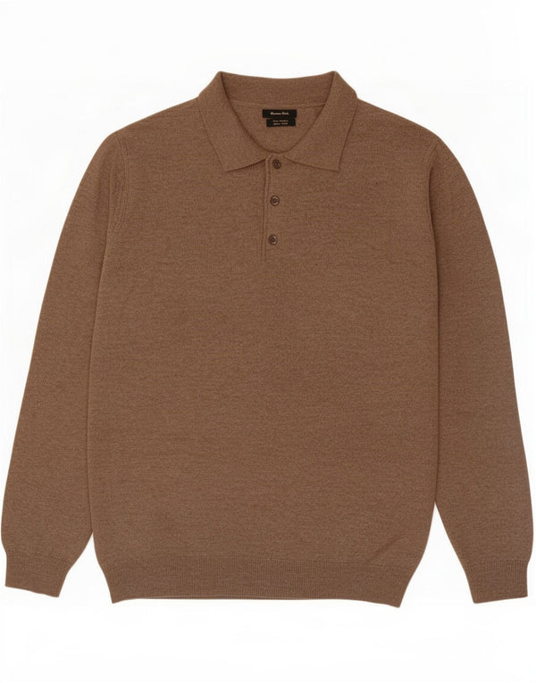 Suéter masculino Massimo Dutti com gola polo, lã grande marrom manchada