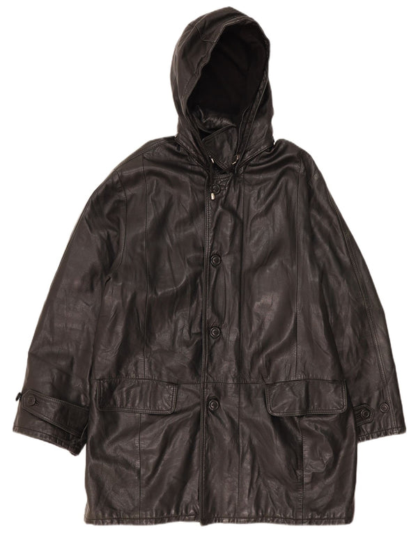 Casaco de couro com capuz masculino vintage IT 52 XL couro preto