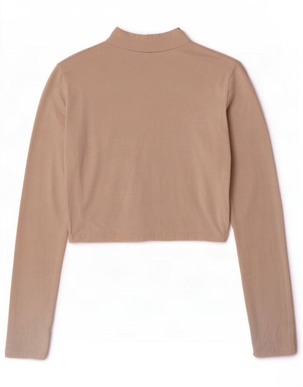 Zara Womens Crop Top Manga Longa Reino Unido 10 Pequeno Algodão Bege