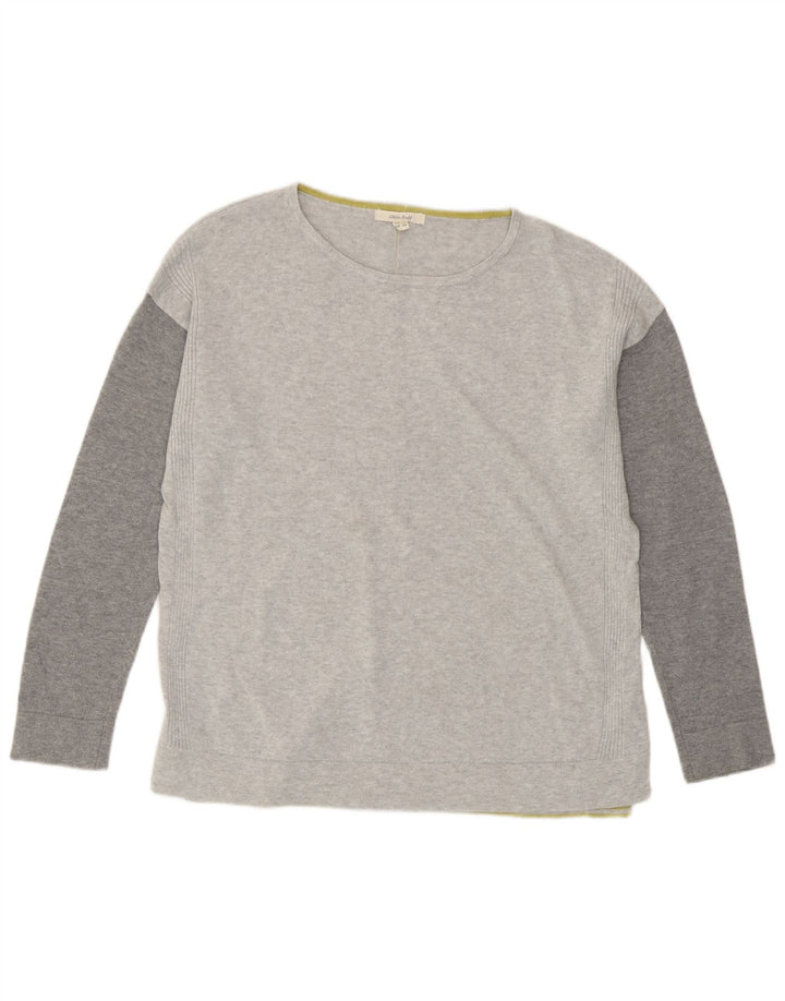 White Stuff Top feminino oversized manga comprida UK 10 pequeno bloco cinza colorido