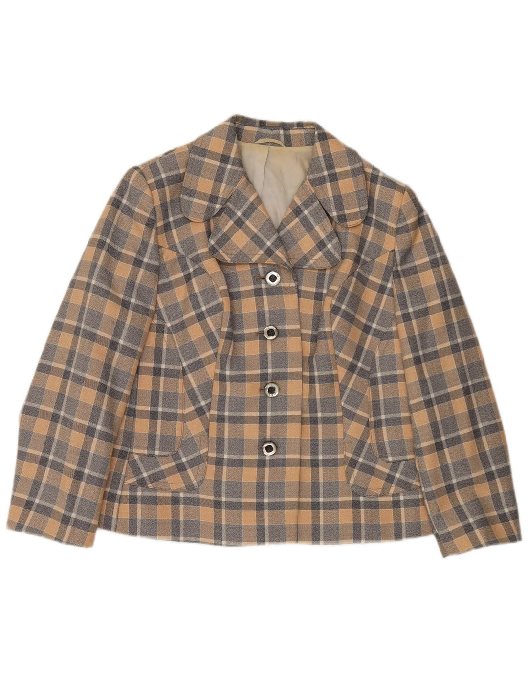 Jaqueta blazer feminina Trevira com 4 botões UK 12 xadrez médio multicolorido