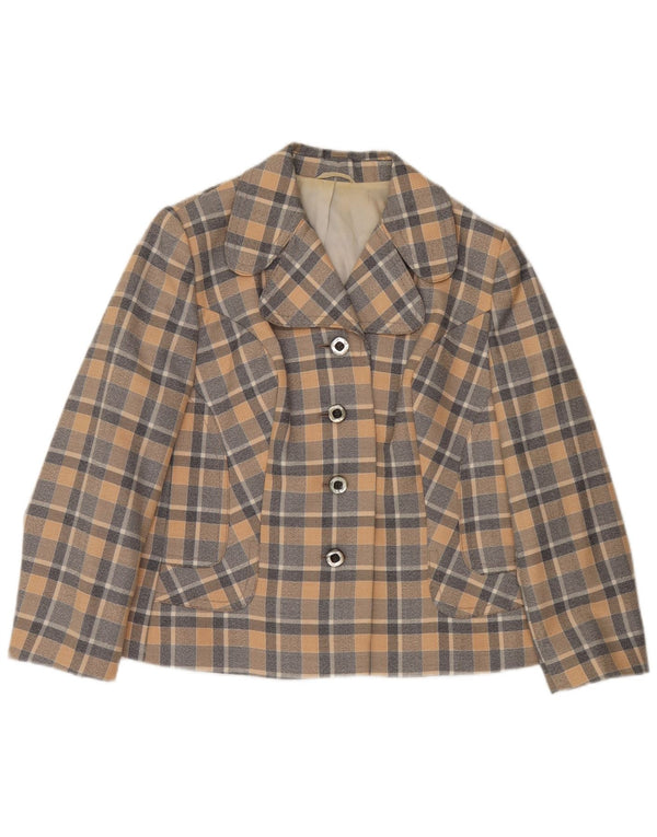 Jaqueta blazer feminina Trevira com 4 botões UK 12 xadrez médio multicolorido