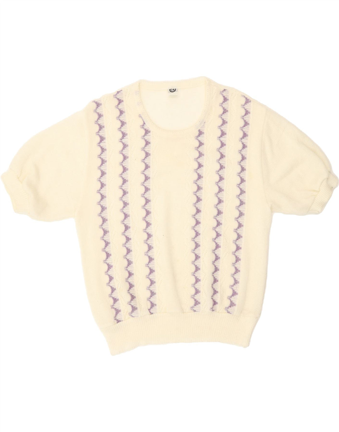 C&A Womens Crew Neck Jumper Sweater IT 44 Medium Off White Striped Vintage C&A and Second-Hand C&A from Messina Hembry 