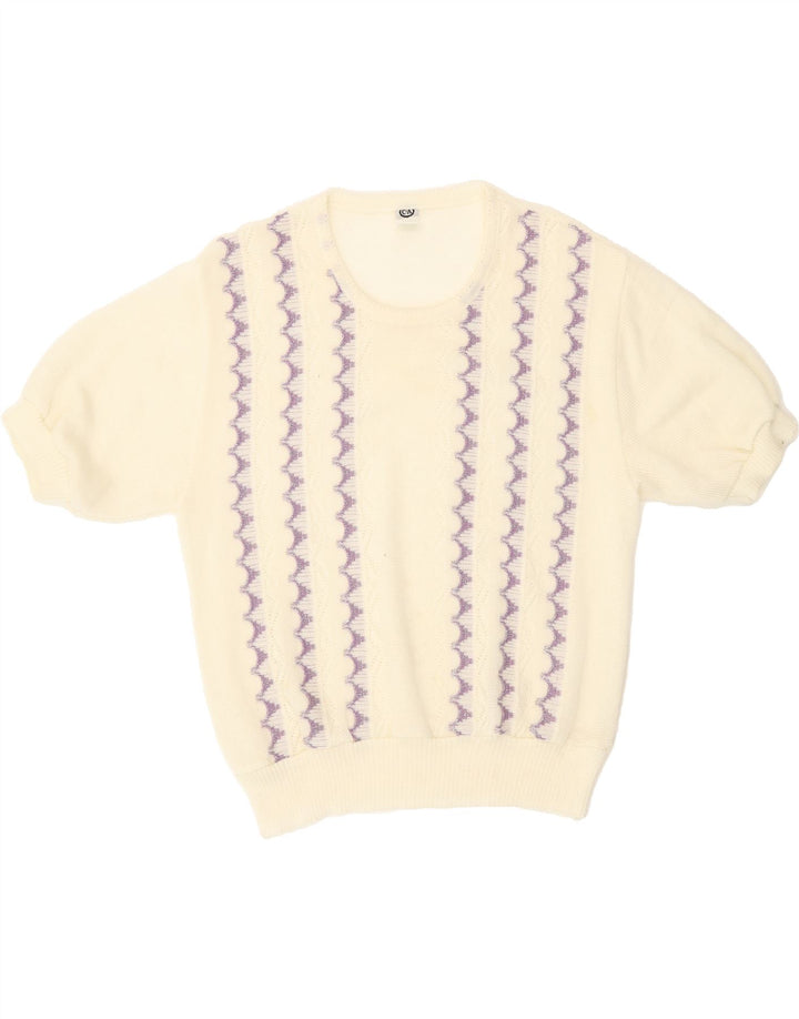 C&A Womens Crew Neck Jumper Sweater IT 44 Medium Off White Striped Vintage C&A and Second-Hand C&A from Messina Hembry 