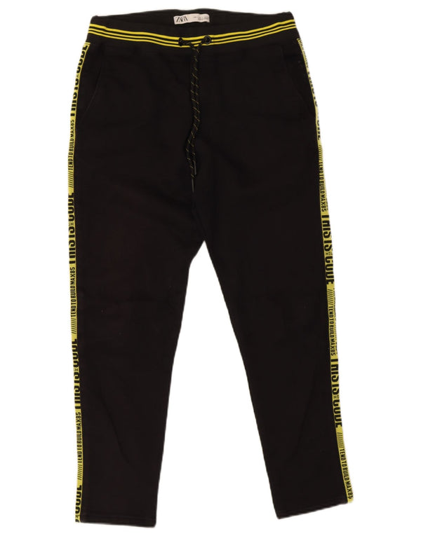 Zara Mens Graphic Tracksuit Calças Pequenas Poliéster Preto