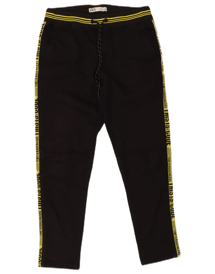 Zara Mens Graphic Tracksuit Calças Pequenas Poliéster Preto