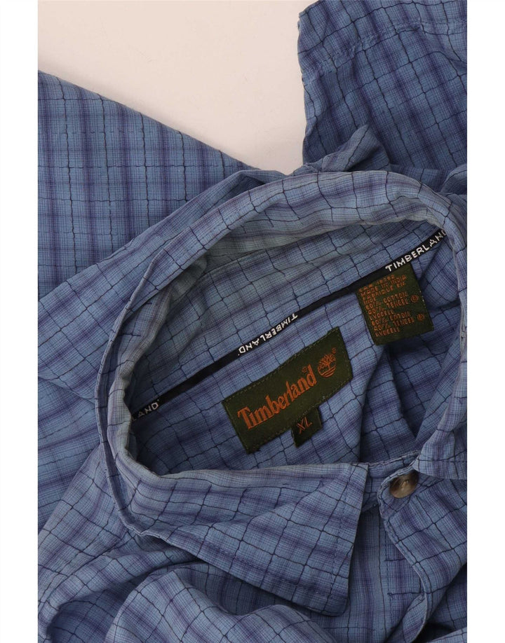 Camisa masculina de manga curta Timberland XL azul xadrez algodão