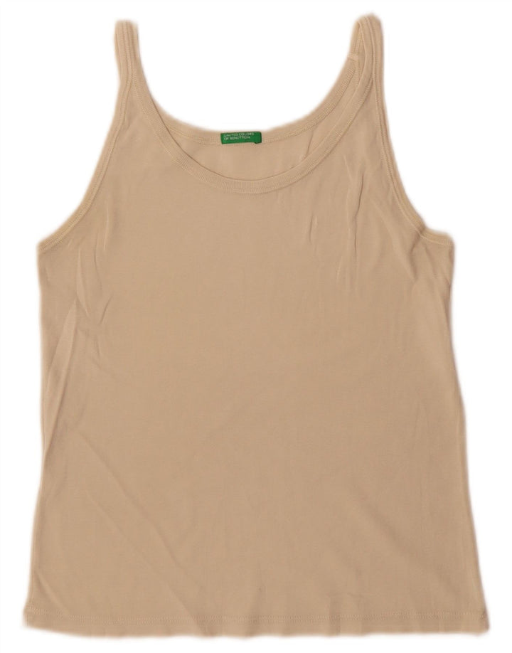 Benetton Womens Cami Top UK 10 Pequeno Algodão Bege
