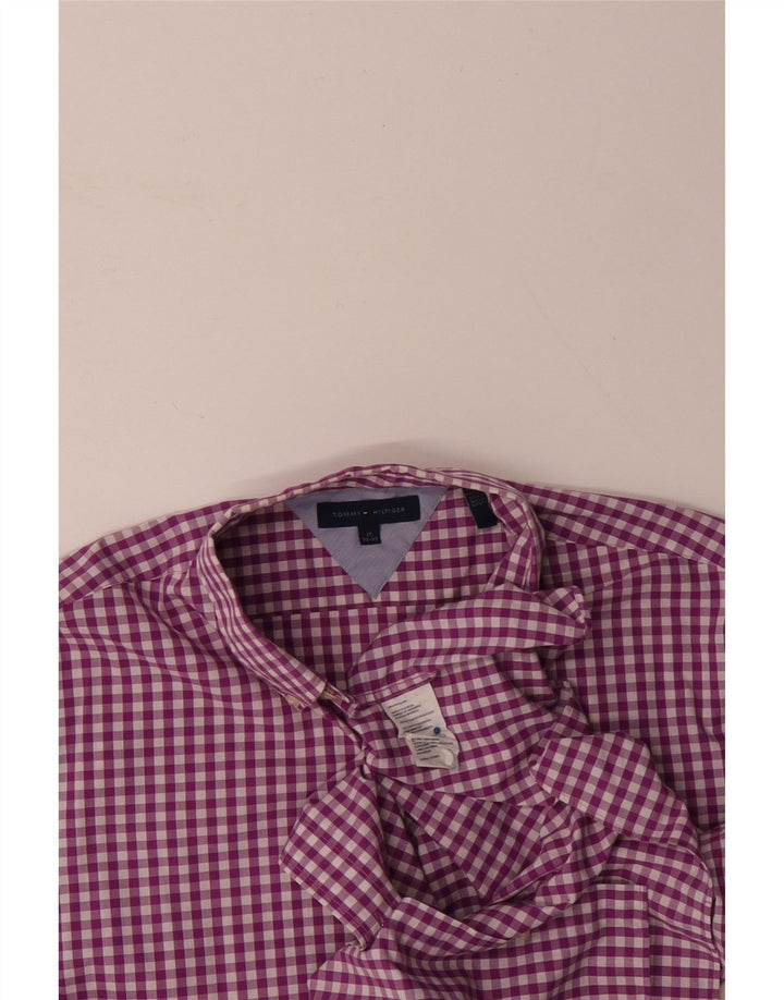 Camisa masculina TOMMY HILFIGER tamanho 17 XL algodão guingão roxo