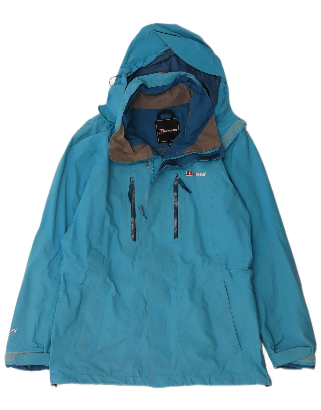 Jaqueta de chuva feminina grande com capuz Berghaus Reino Unido 10 pequena azul nylon
