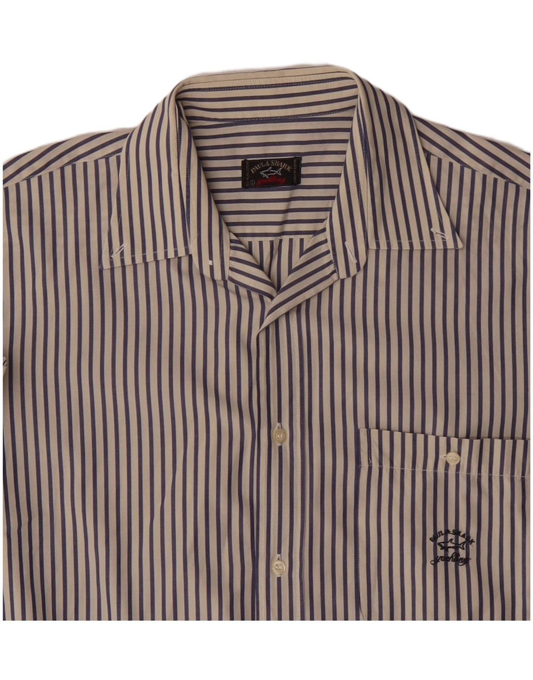 Camisa masculina de manga curta Paul & Shark grande algodão listrado azul marinho