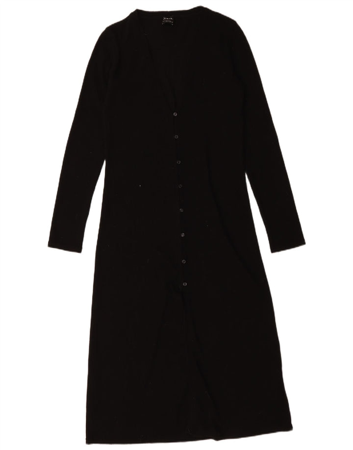 Suéter cardigã feminino Zara Longline UK 10 pequeno poliéster preto