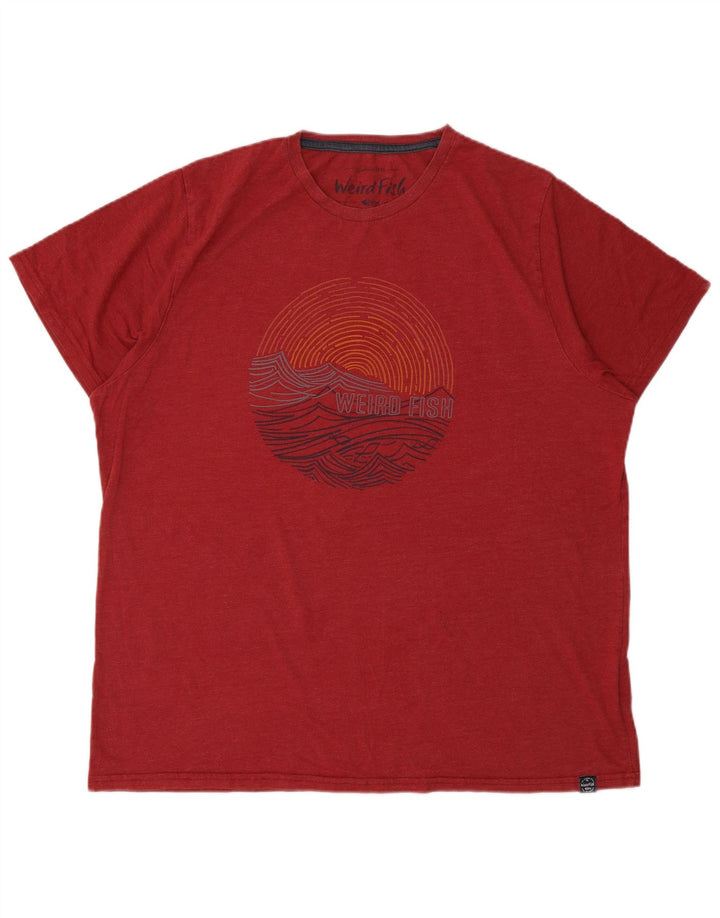 Camiseta gráfica masculina WEIRD FISH Top 2XL algodão vermelho