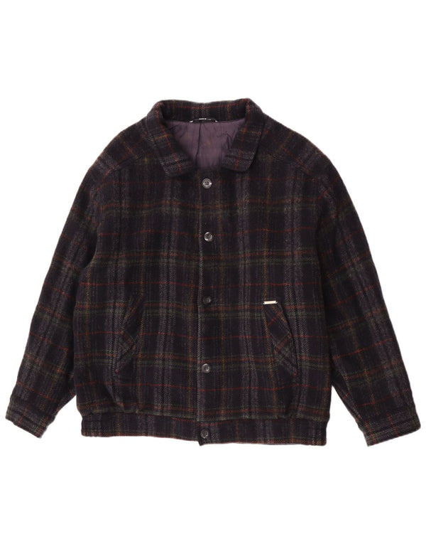 Jaqueta bomber masculina vintage UK 36 pequena azul marinho xadrez nova lã