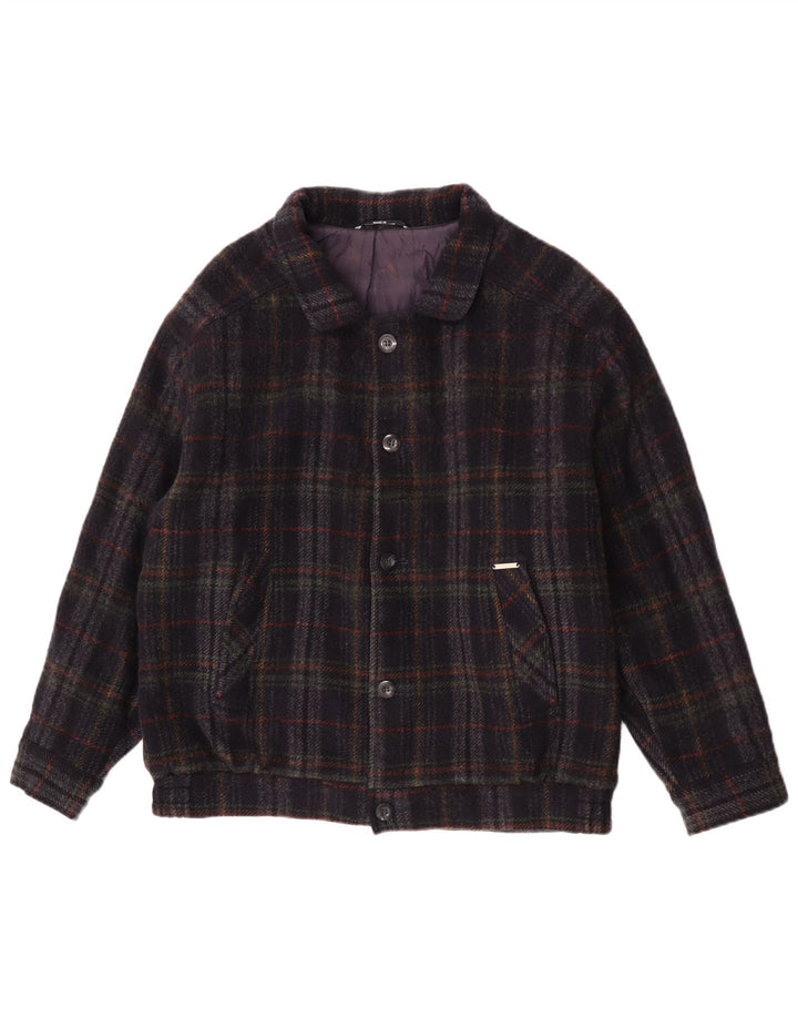 Jaqueta bomber masculina vintage UK 36 pequena azul marinho xadrez nova lã