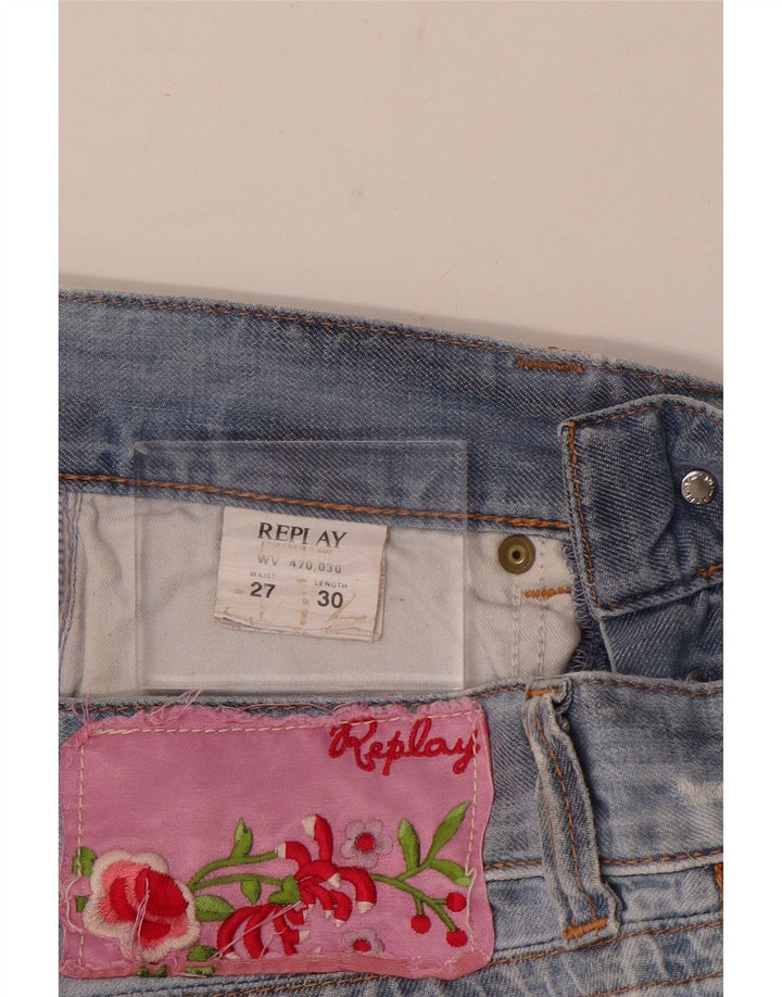 Shorts jeans feminino Replay W27 pequeno azul algodão