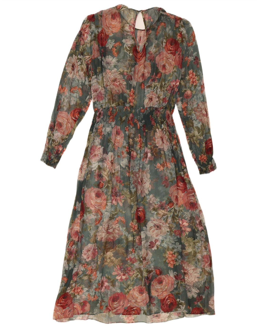 Vestido maxi feminino VINTAGE de manga comprida UK 12 médio floral multicolorido