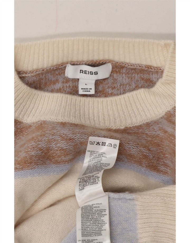 Suéter masculino Reiss com gola redonda, grande lã listrada multicolorida