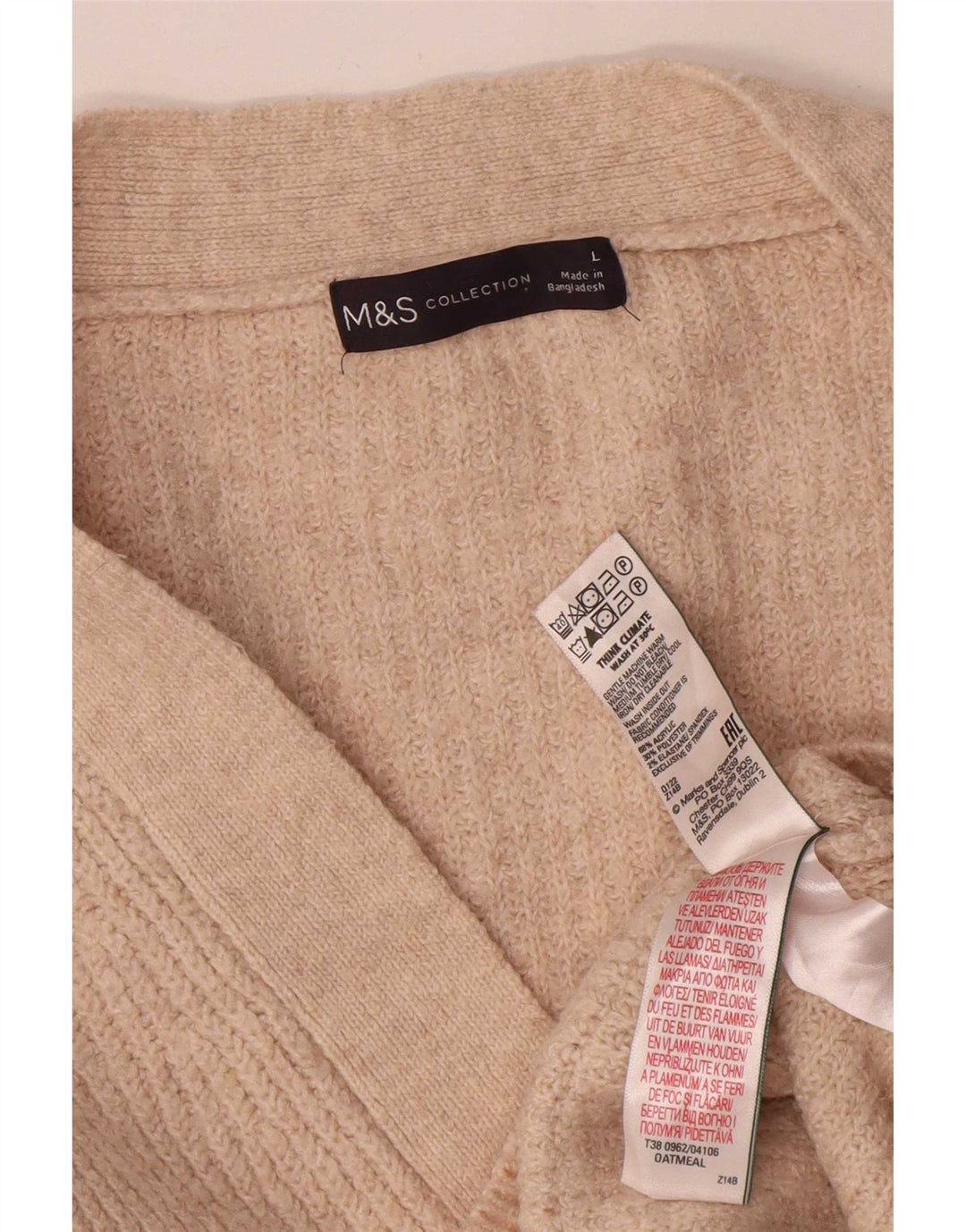 Suéter cardigã feminino grande Marks & Spencer Reino Unido 16 grande bege acrílico