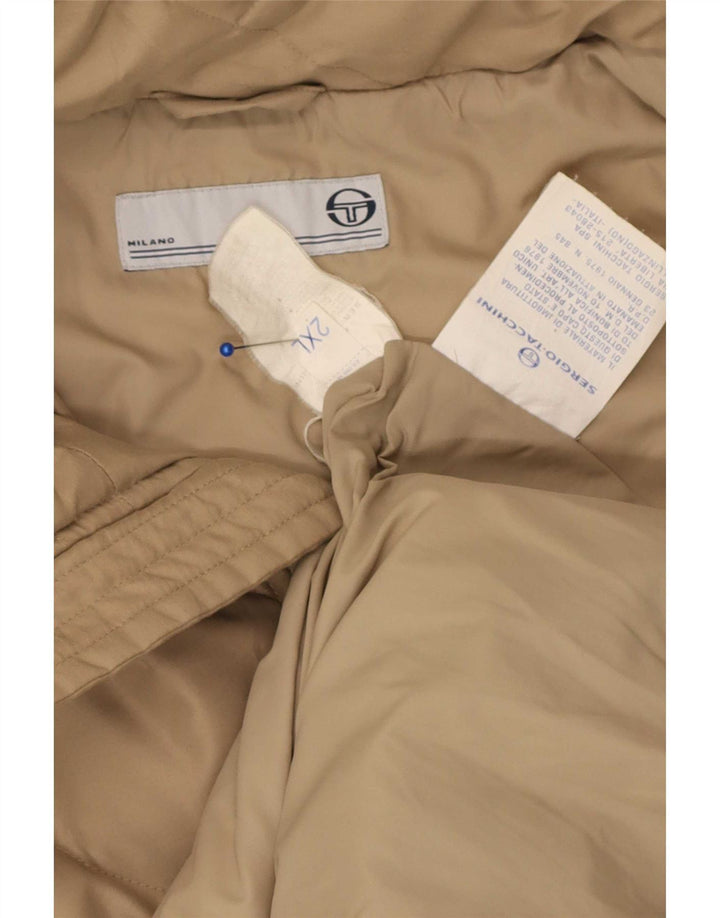 Jaqueta masculina acolchoada com capuz Sergio Tacchini UK 44 2XL poliéster bege