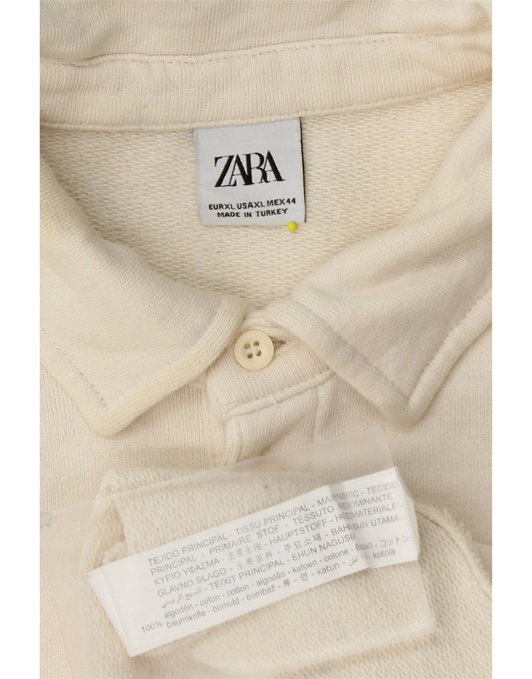 Moletom masculino Zara com gola polo gráfica Jumper XL de algodão branco