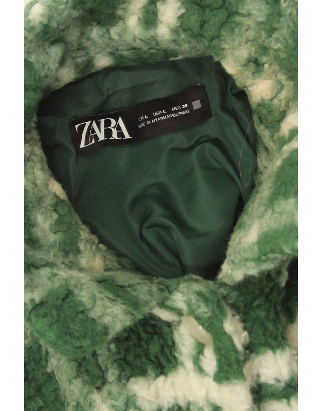 Zara Womens Oversized Fleece Jacket UK 14 Grande Poliéster Verde Check