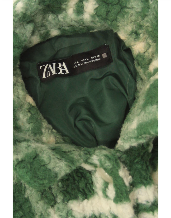 Zara Womens Oversized Fleece Jacket UK 14 Grande Poliéster Verde Check