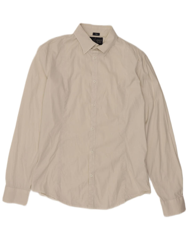 Camisa masculina Armani Jeans justa grande algodão branco