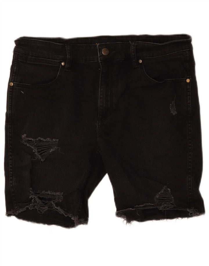Wrangler Shorts jeans feminino desgastado W32 grande preto