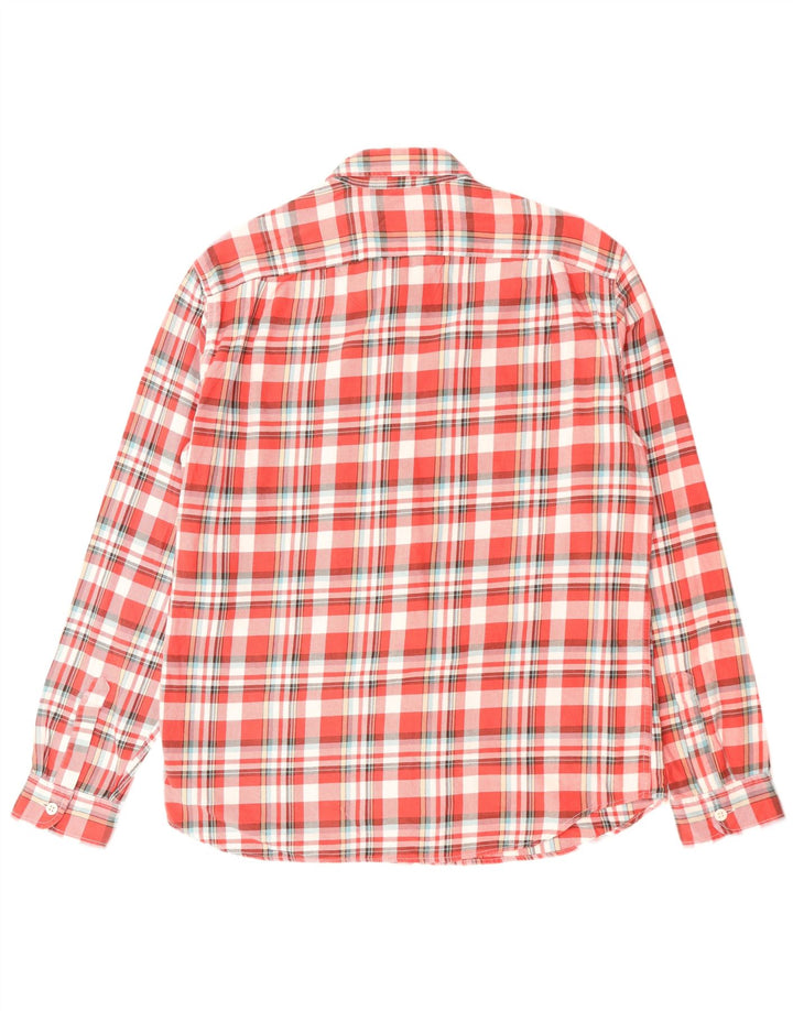 J. CREW Camisa masculina de flanela grande de algodão xadrez vermelho
